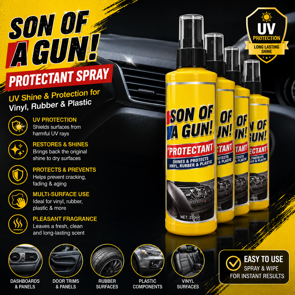 Son of a Gun! Protectant Spray – UV Shine & Protection for Vinyl, Rubber & Plastic