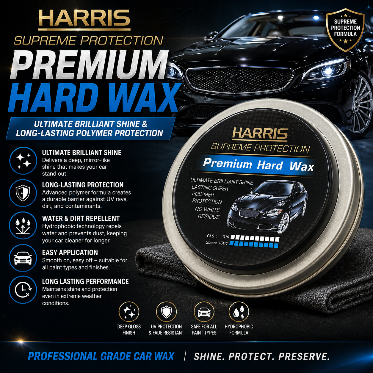 Harris Supreme Protection Premium Hard Wax – Ultimate Brilliant Shine & Long-Lasting Polymer Protection