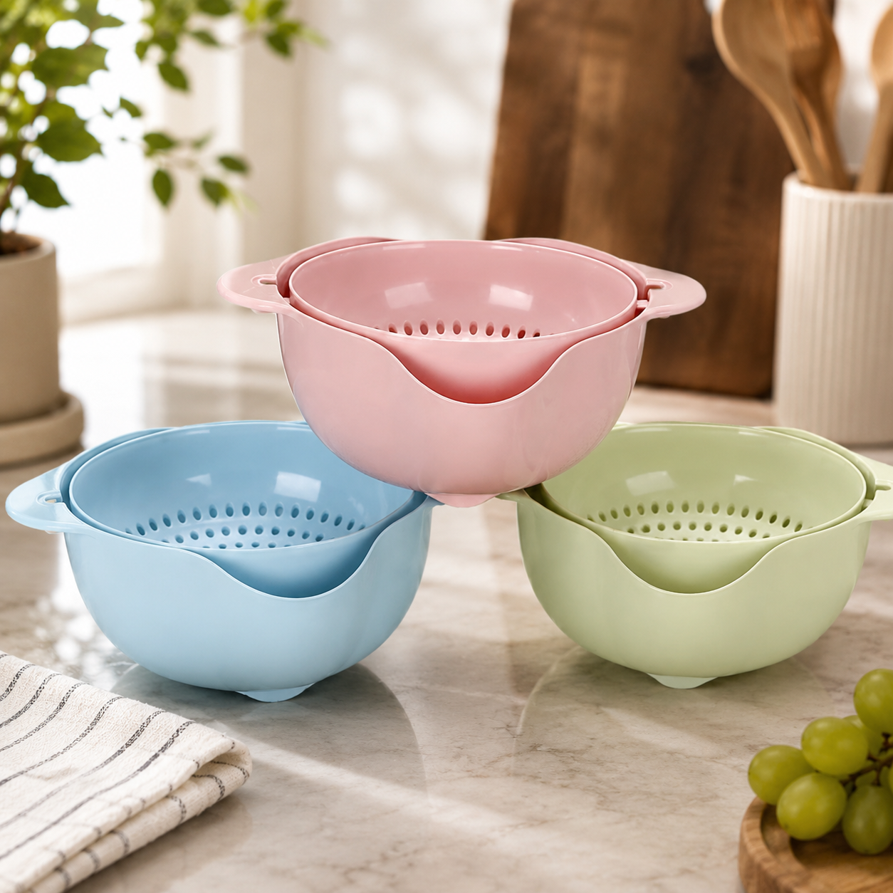 Multi-Purpose Fruit & Vegetable Washing Bowl with Strainer
