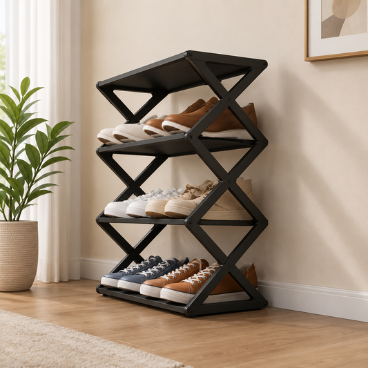 Freestanding Metal Shoe Storage Shelf, Space-Saving