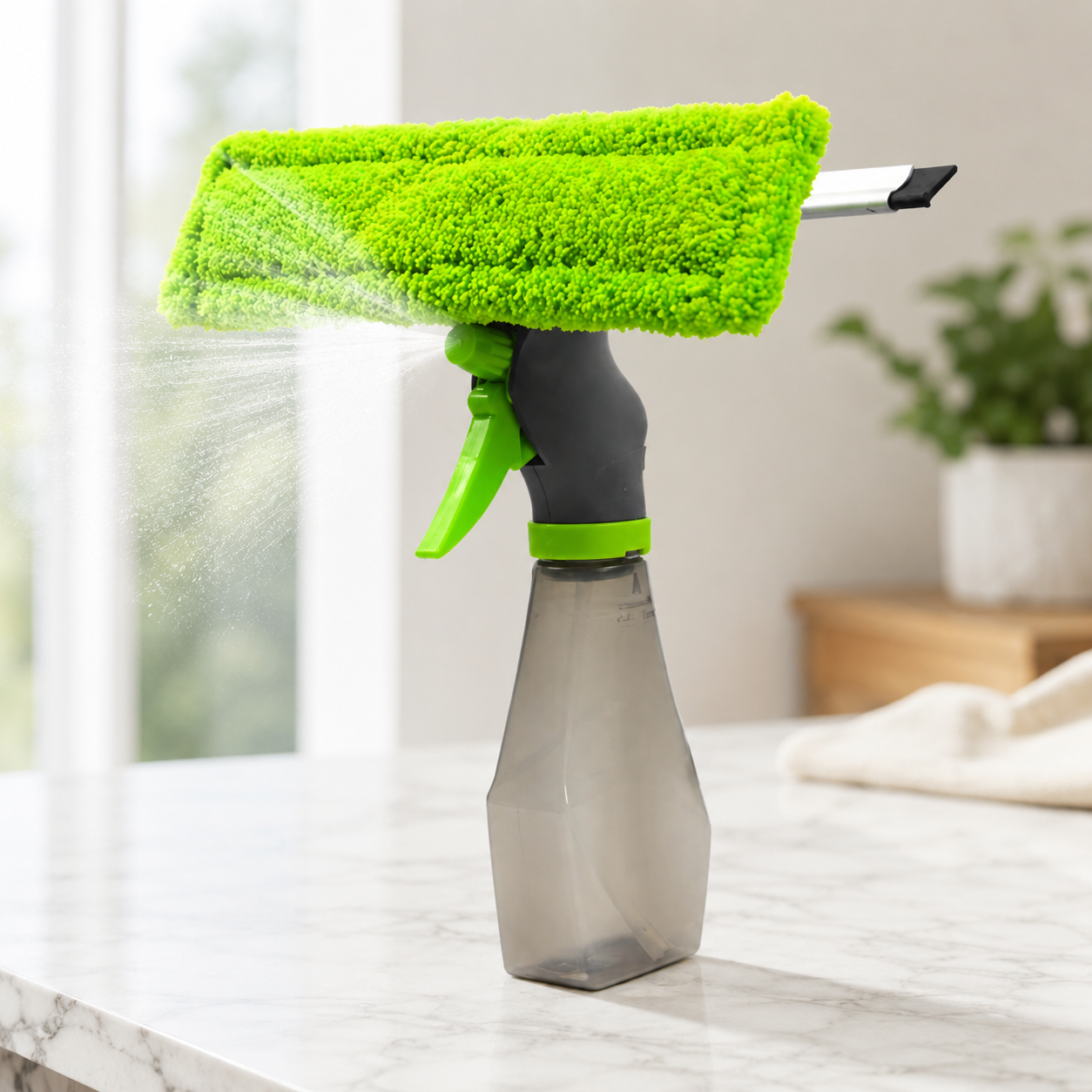 3-in-1 Window Cleaner Spray Bottle with Squeegee and Microfiber Pad