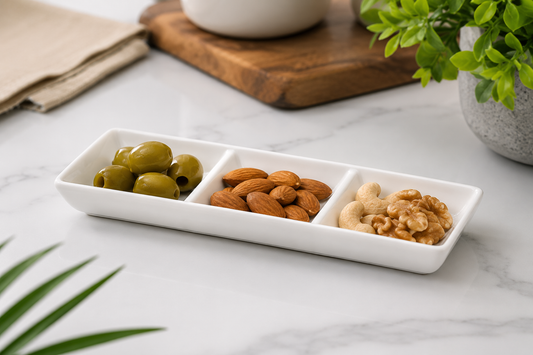 White Snack & Condiment Dish for Dry Fruits, Nuts / Dips, Sauces & Appetizers