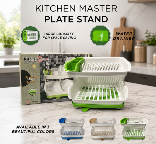 Kitchen Master 2 Tier Dish Drying Rack with Water Drainer Board