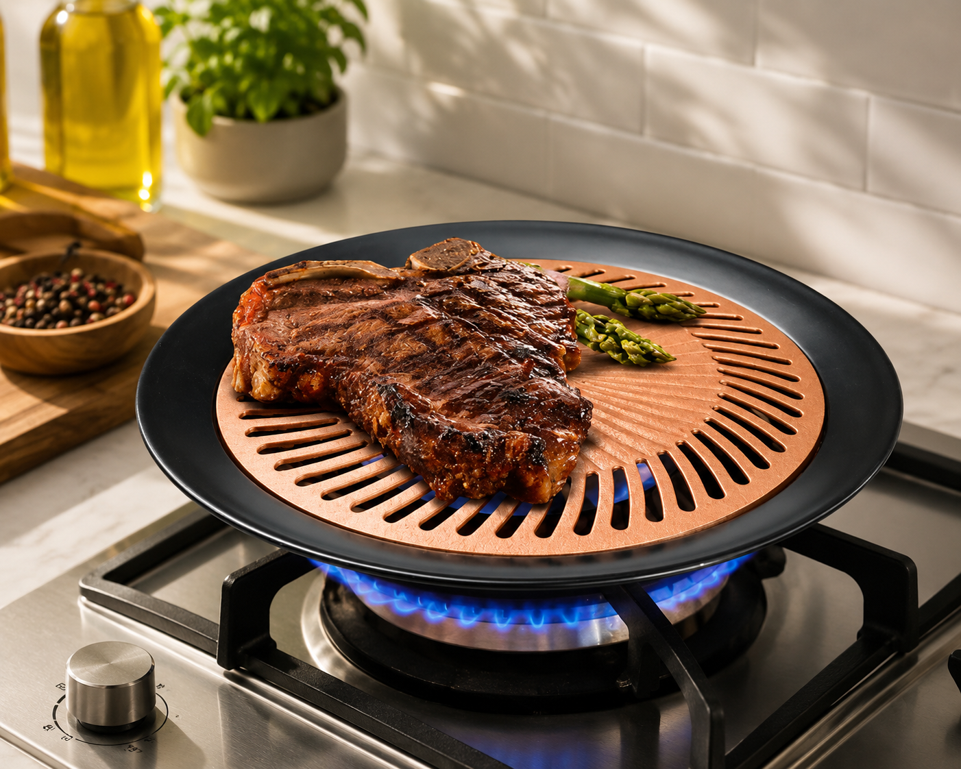 Nonstick Stovetop Grill with Grease Drain,