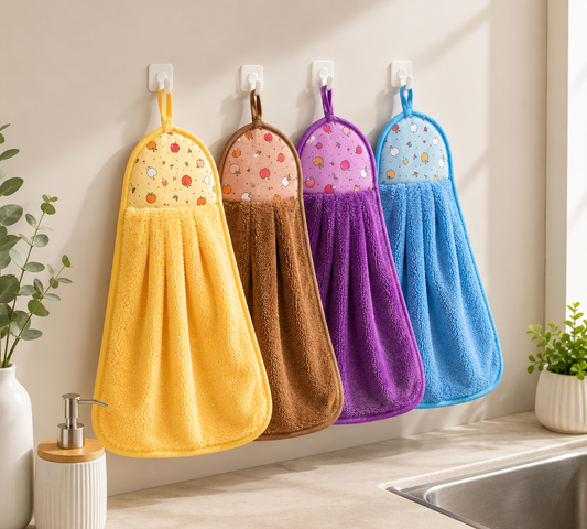 Coral Fleece Hanging Hand Towel with Loop