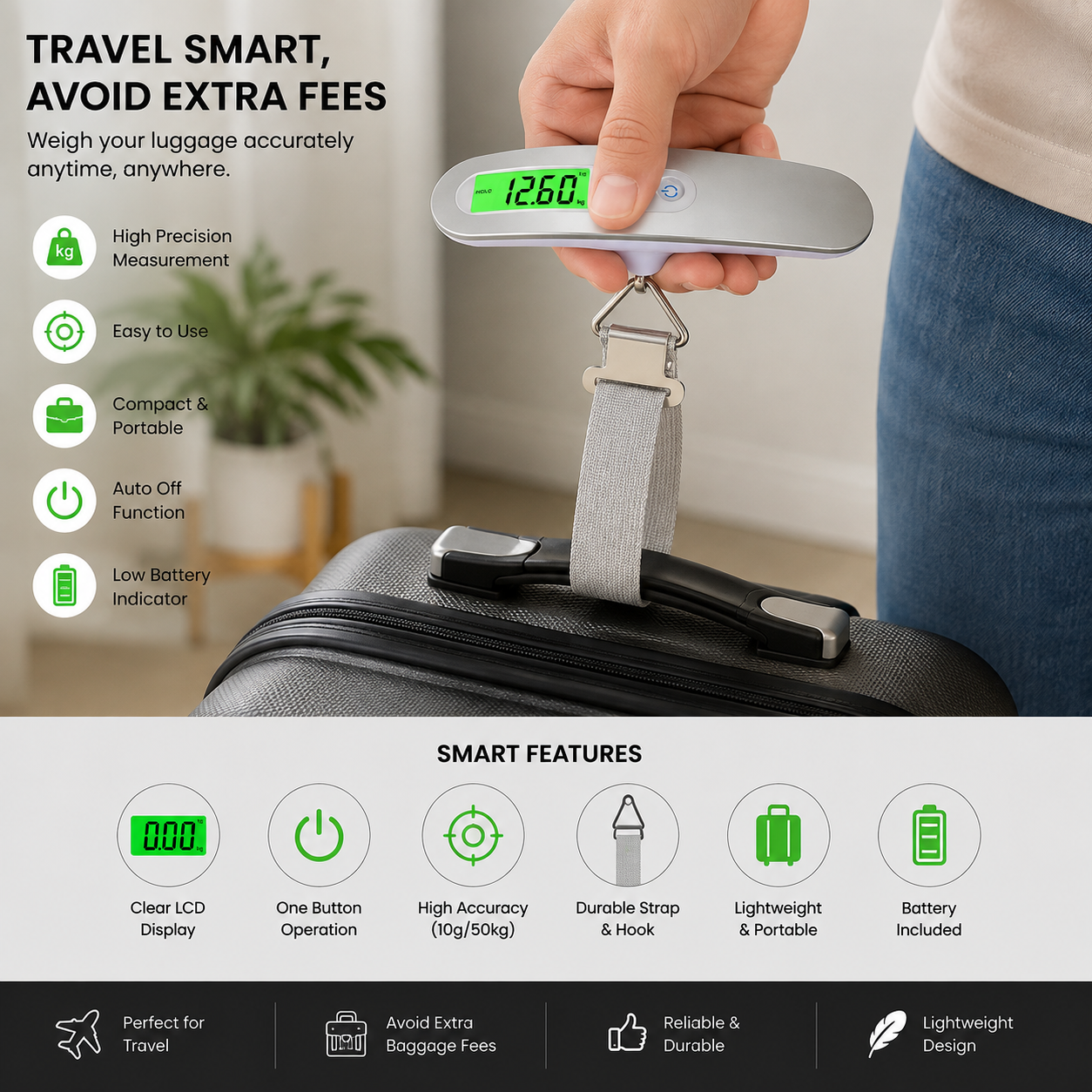 Digital Luggage Scale with Backlit LCD Display