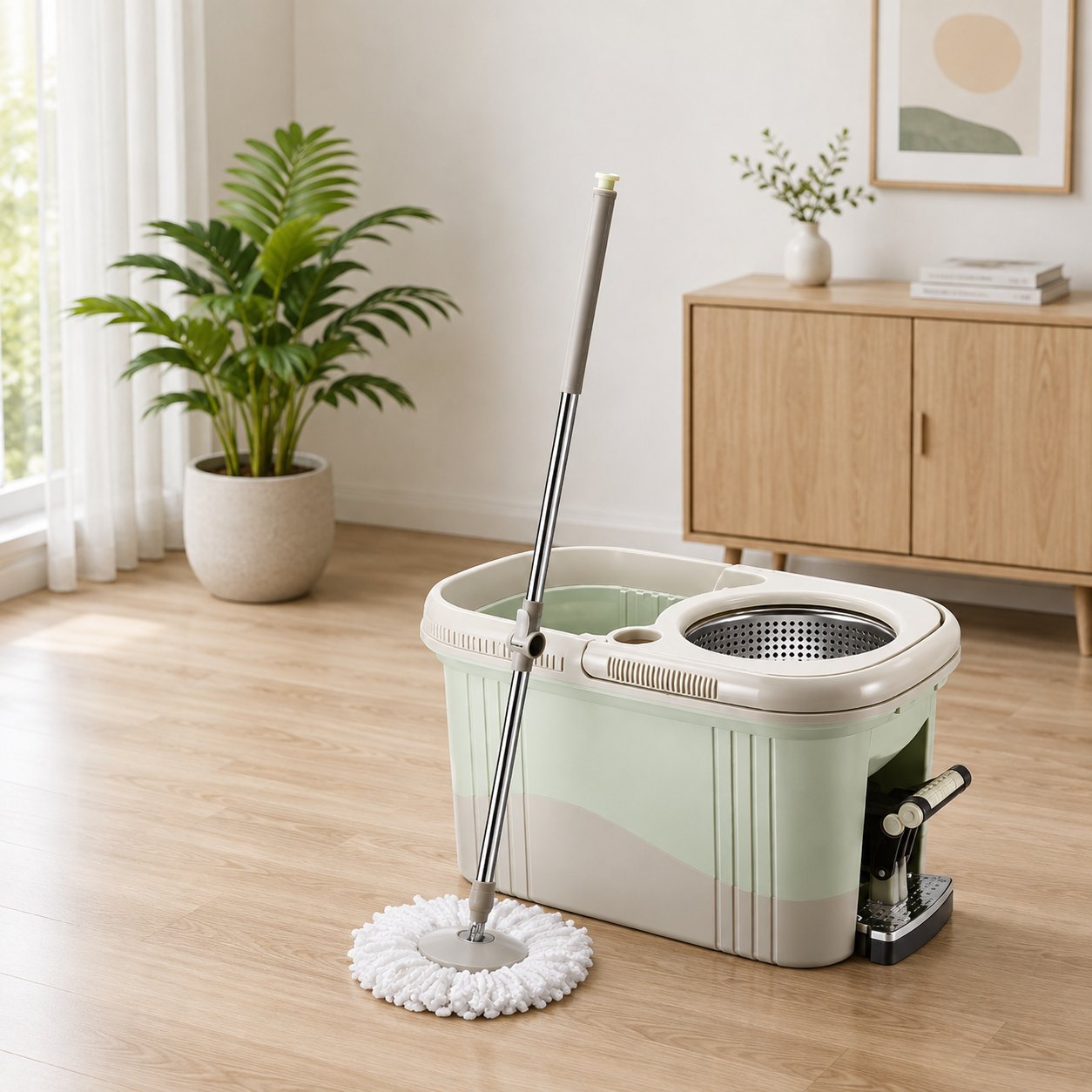 360° Spin Mop & Bucket Set with Foot Pedal and washing liquid section