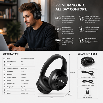 LOGIN L-292 Velora Pro Wireless Bluetooth Headphones