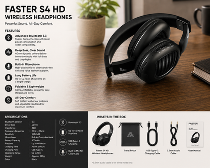 Faster S4 HD Wireless Bluetooth Headphones