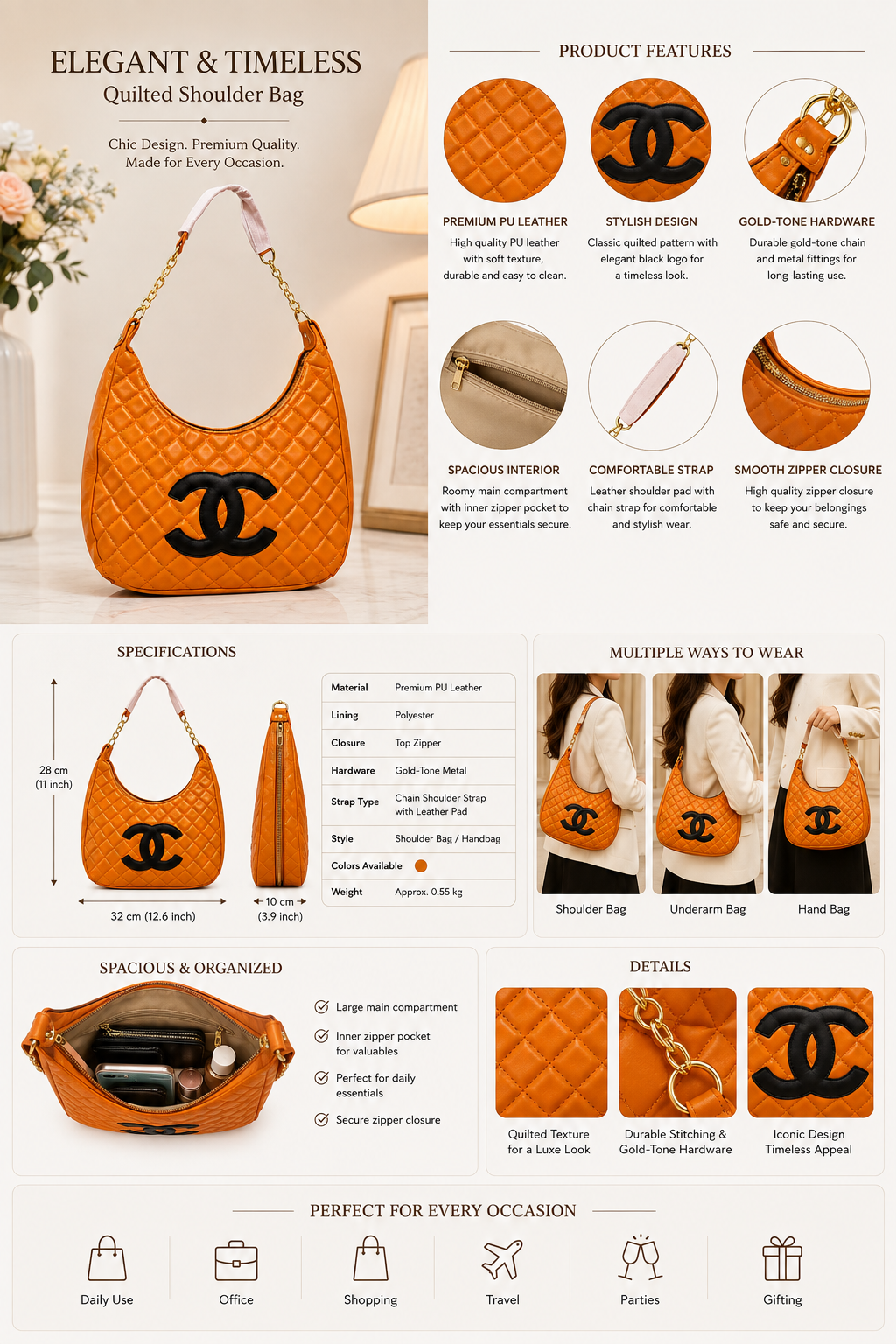 Women's Diamond Stitched Shoulder Bag,