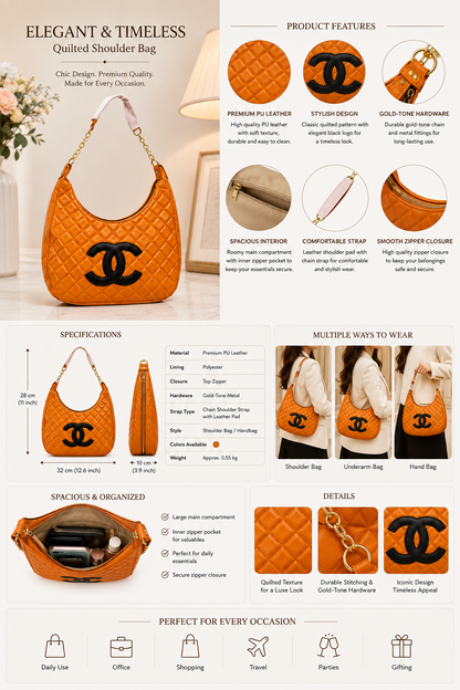 Women's Diamond Stitched Shoulder Bag,