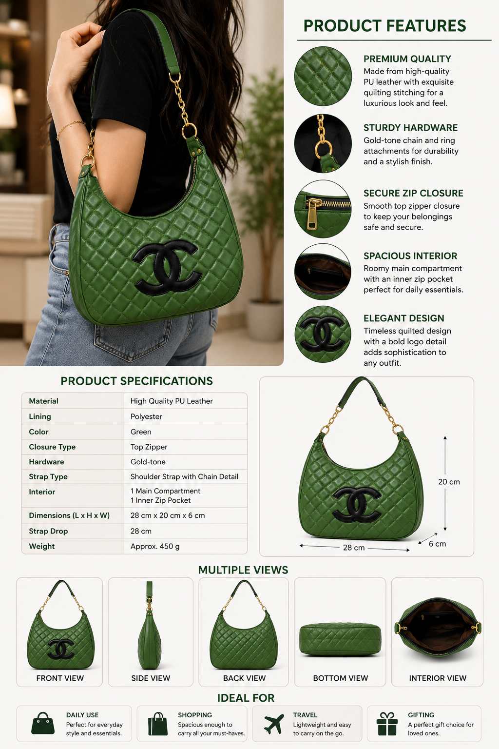 Women's Diamond Stitched Shoulder Bag,