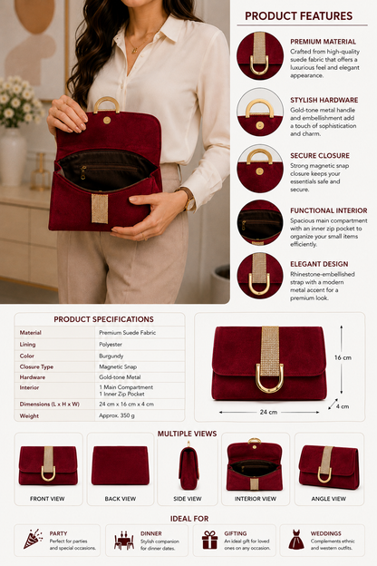 Women's Evening Handbag with Gold Buckle,