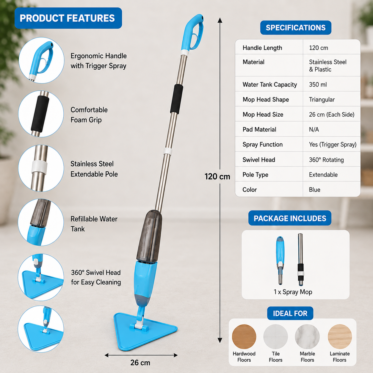 Triangle Spray Mop with Built-In Water Tank