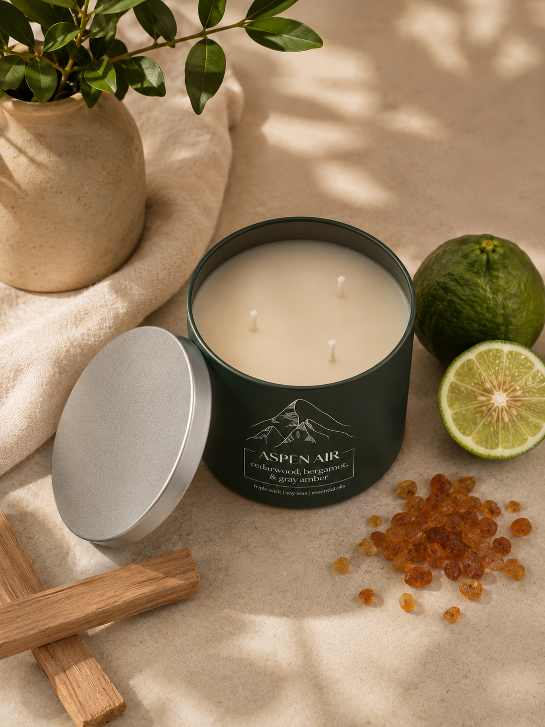 Cedarwood, Bergamot & Gray Amber Triple Wick Soy Candle with Essential Oils