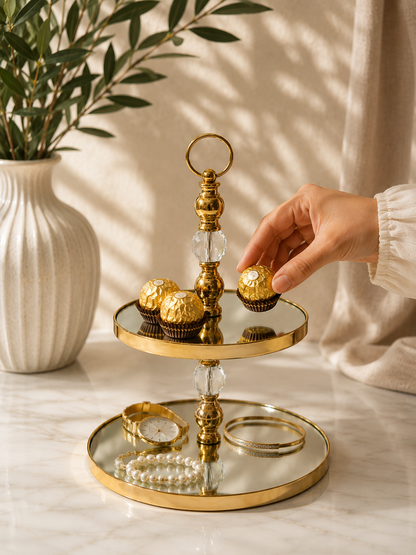 ecorative Metal Tray with Crystal Bead Accent,