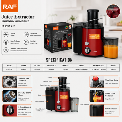 RAF R.2817R Juice Extractor  1000W Stainless Steel Juicer