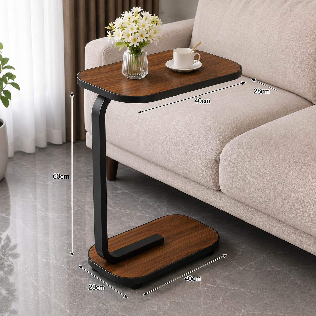 Movable Rolling End Table with Wheels