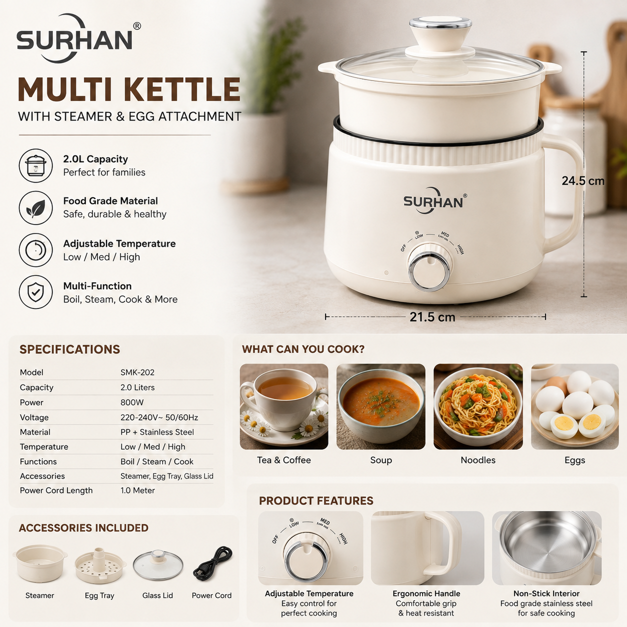 Multifunction Portable Hot Pot for Noodles, Soup, Steaming & Boiling