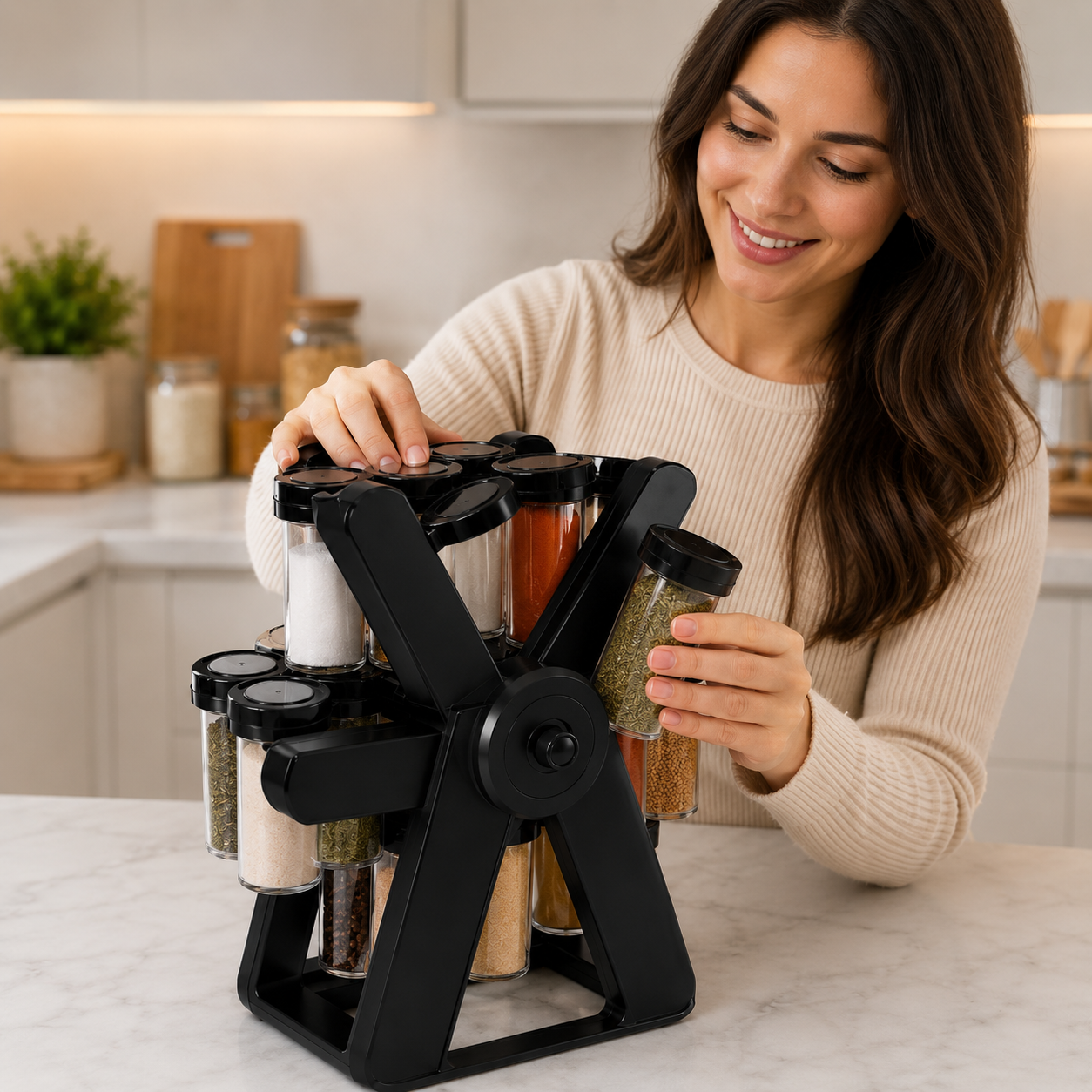 Rotating Spice Rack Organizer with 18 Jars