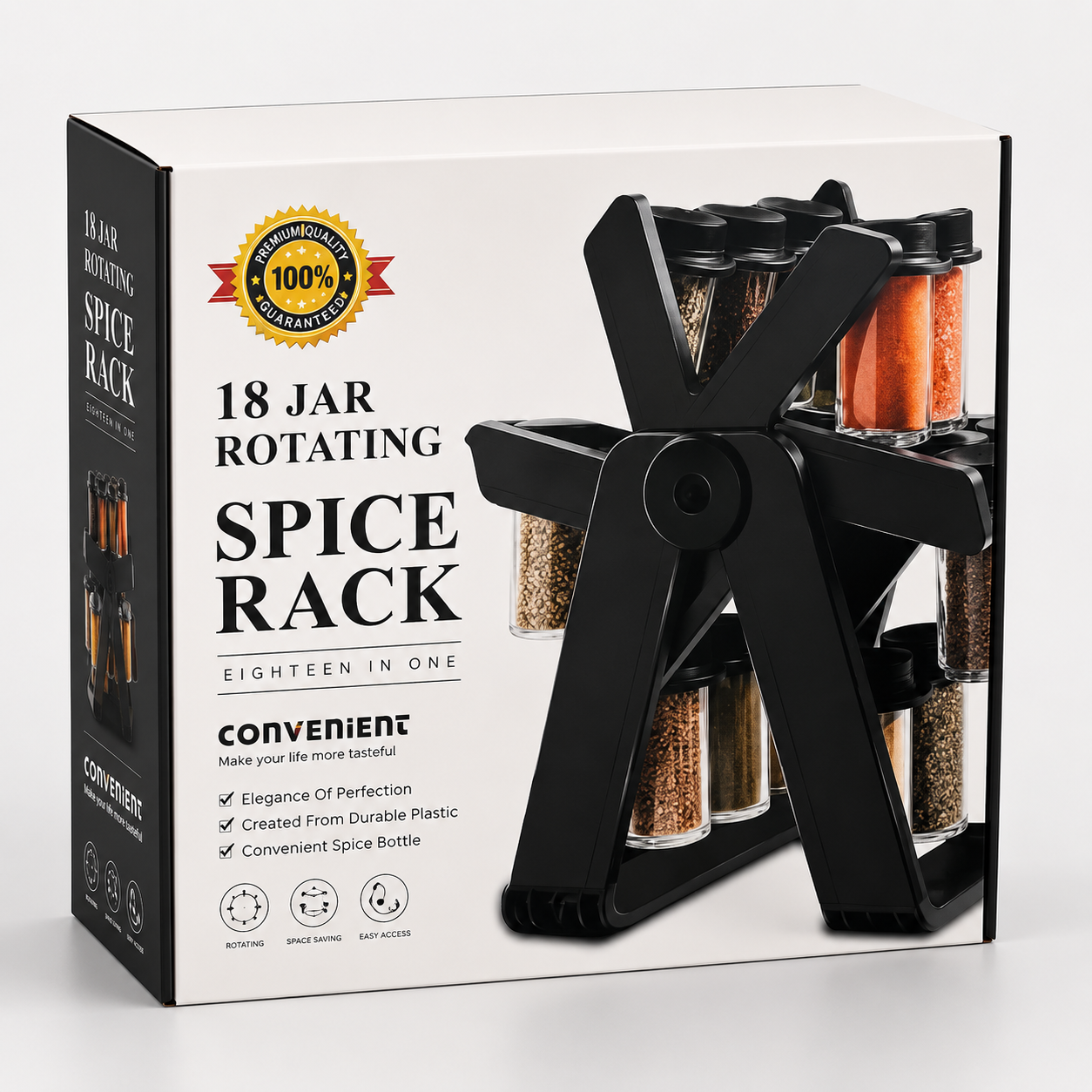 Rotating Spice Rack Organizer with 18 Jars