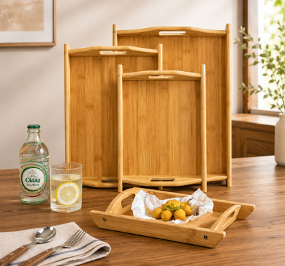 Foldable Bamboo Serving Tray with Handle (Nesting Set)