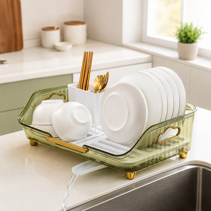 Auto Draining Dish Rack with Cutlery Holder