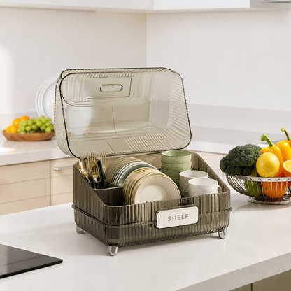 Enclosed Countertop Dish Drying Rack with Dust Proof Cover