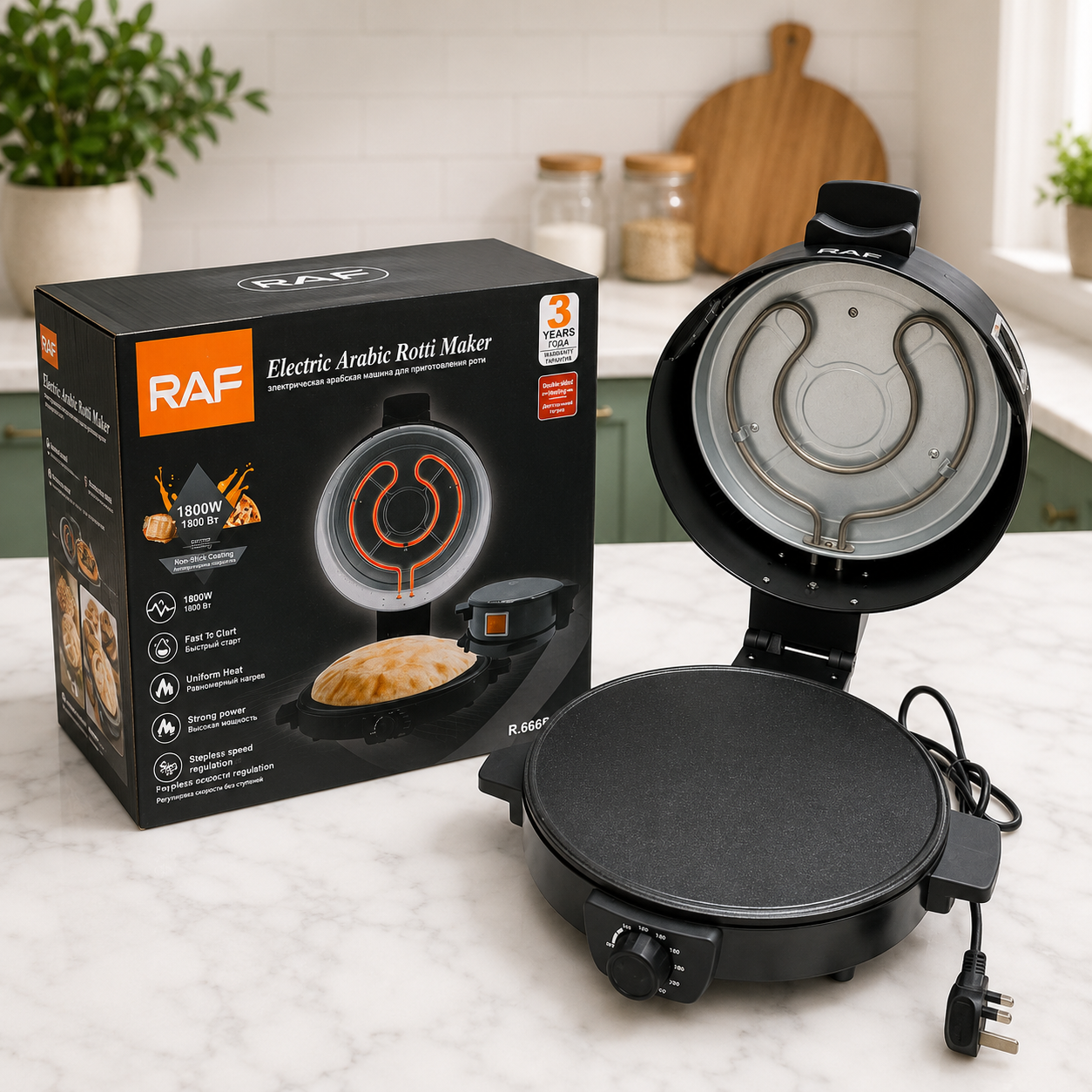 Double Sided Non Stick Roti, Khubz & Naan Maker with Temperature Control with one year warranty
