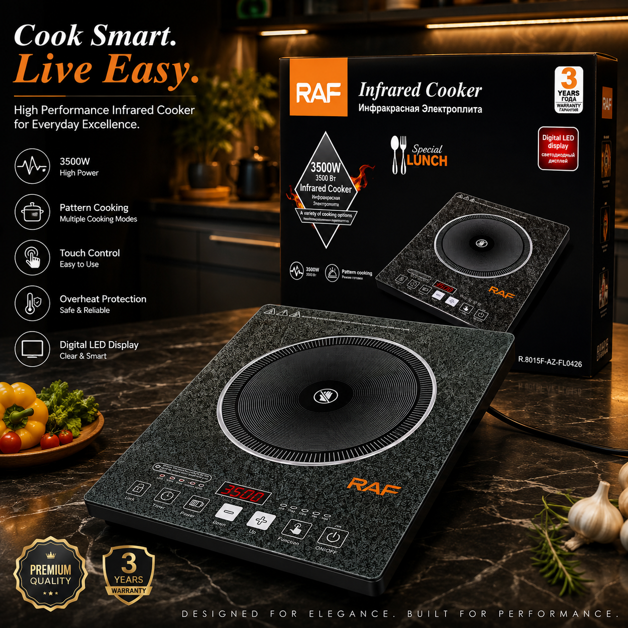 3500W electric infrared cooktop with digital LED display