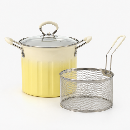 Stainless Steel Deep Fryer Pot with Basket & Glass Lid