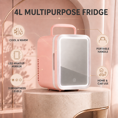 4L Mini Fridge with LED Makeup Mirror