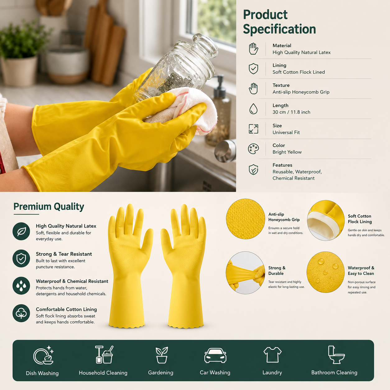 Long Rubber Dishwashing Gloves