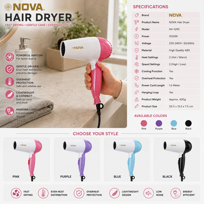 Nova Foldable Hair Dryer 1000W
