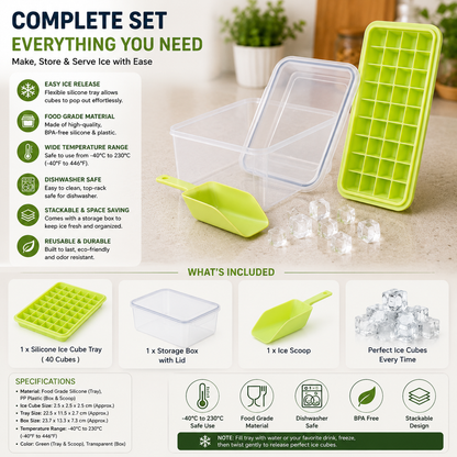 Silicone Ice Cube Tray with Scoop and Lid