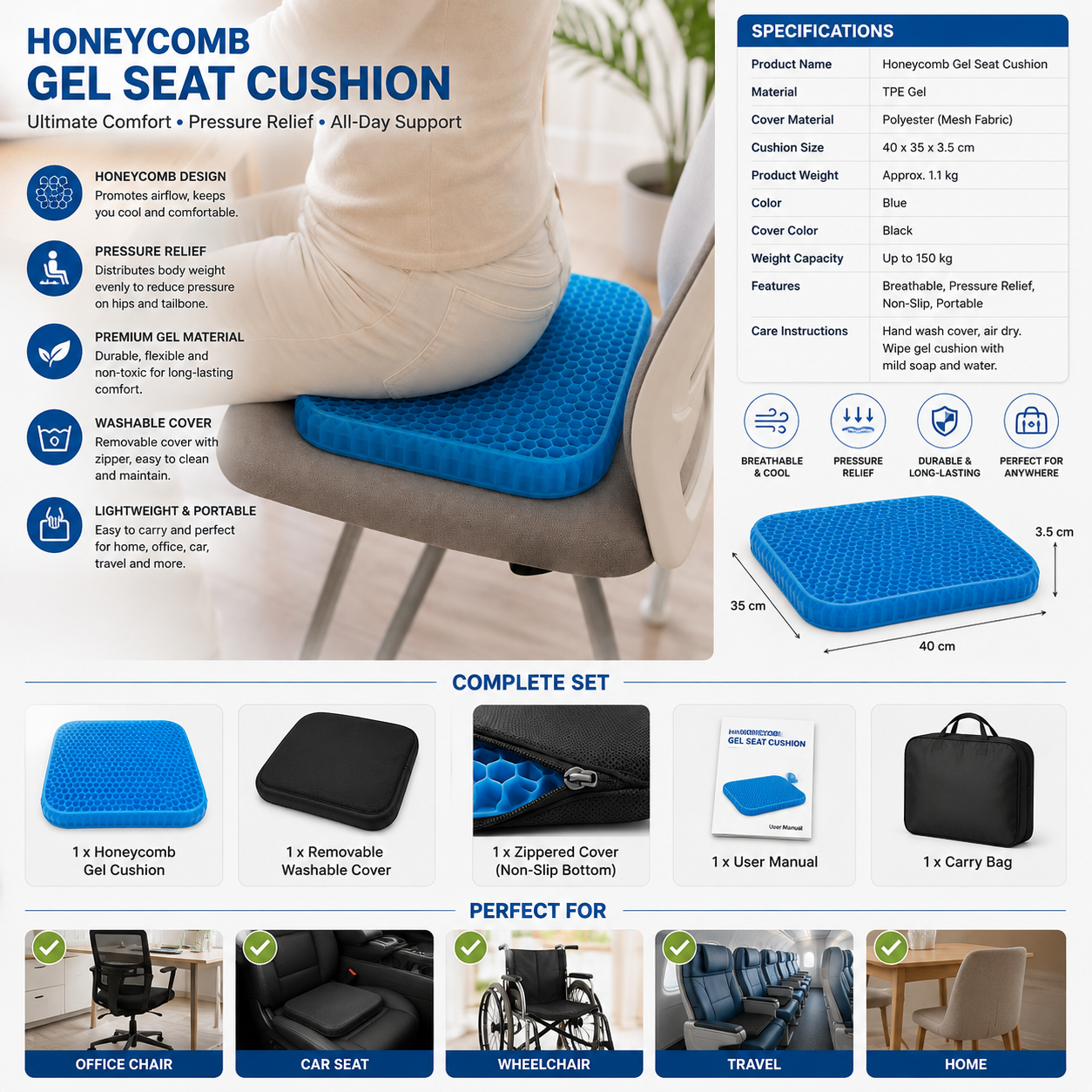 Honeycomb Gel Seat Cushion