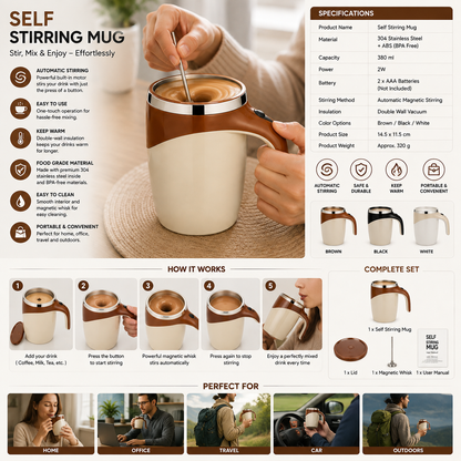 Self-Stirring Coffee Mug  Battery Operated Automatic Mixing Cup for Coffee, Tea & Protein Shakes