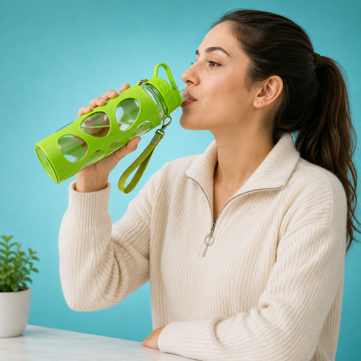 Bubble Water Bottle with Straw Lid