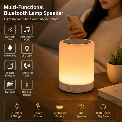 Touch Control LED Bedside Lamp with Bluetooth Speaker