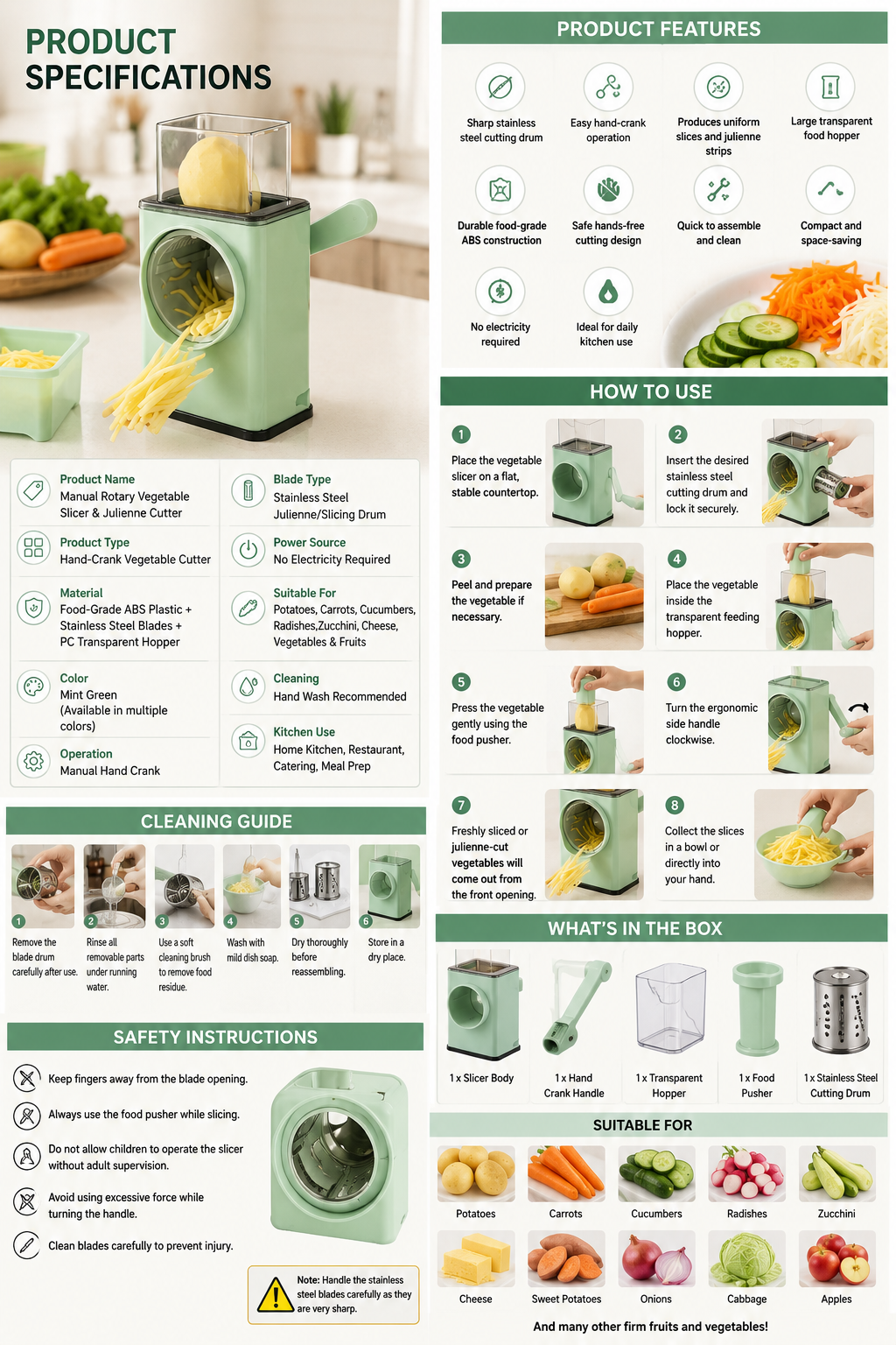 Manual Rotary Vegetable Grater & Cutter