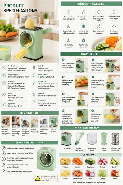 Manual Rotary Vegetable Grater & Cutter