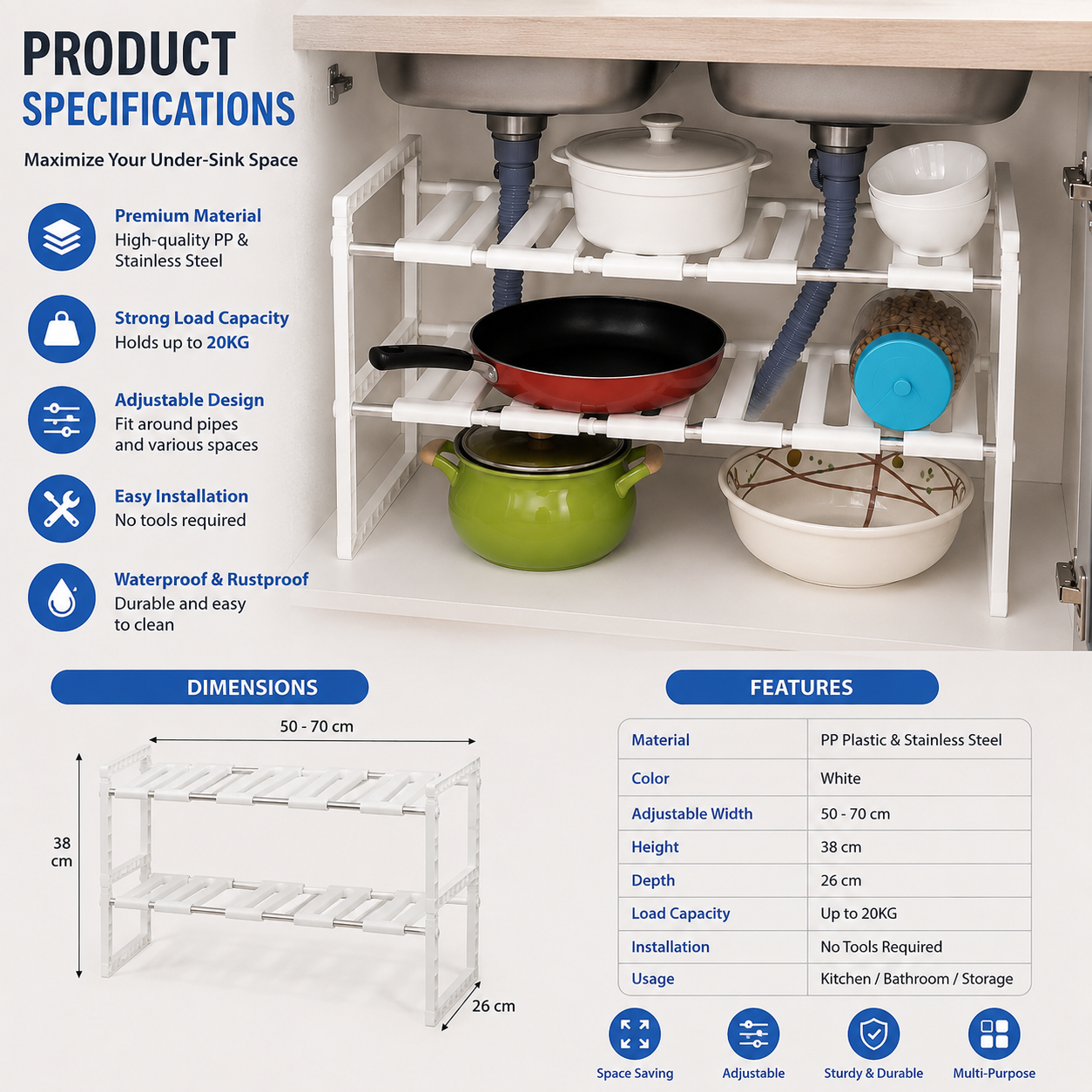 Expandable Under Sink Storage Rack (2-Tier)