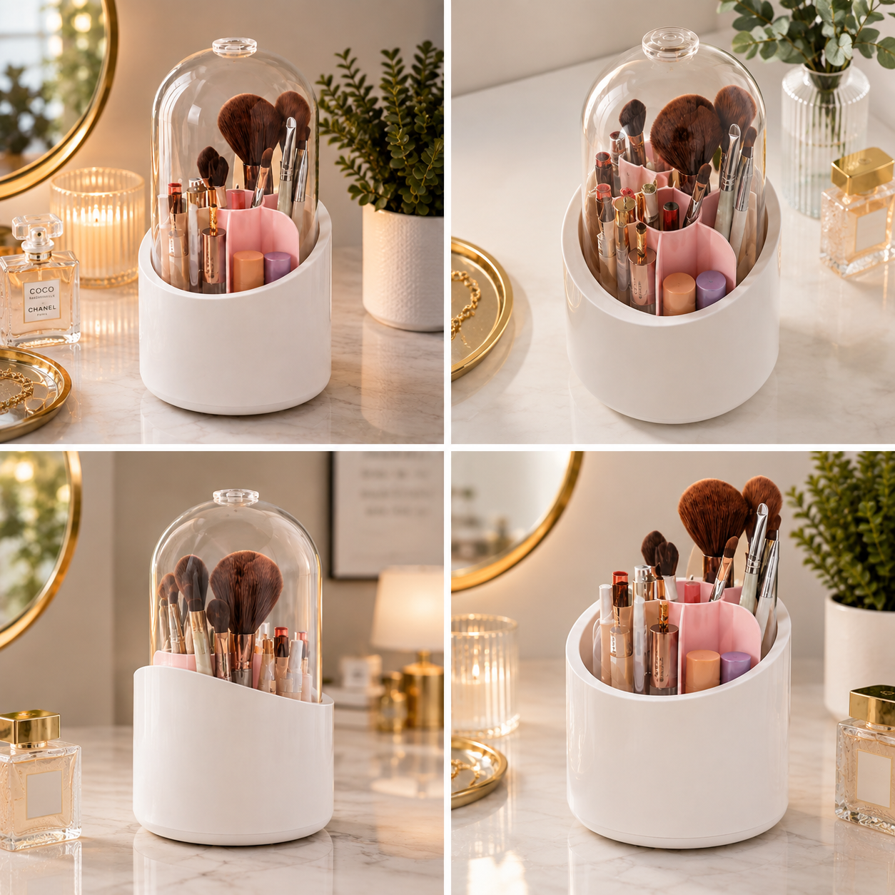 Rotating Makeup Brush Organizer with Dome Cover