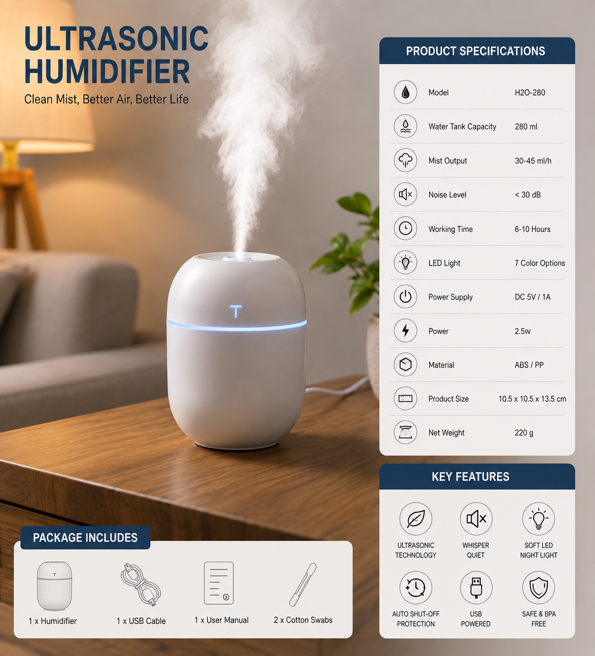 Mini Aroma Diffuser & Humidifier