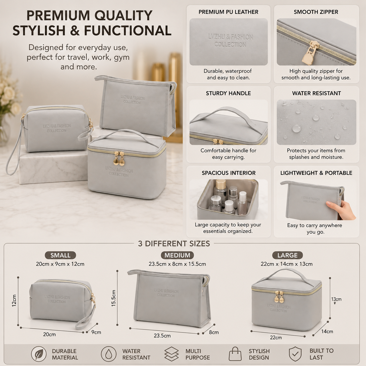 Cosmetic Makeup Travel Bag Set 3Pcs