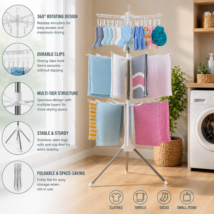 Multi-Layer Laundry Drying Tower with 360 Clip