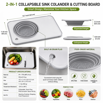 Collapsible Sink Colander & Cutting Board 2-in-1