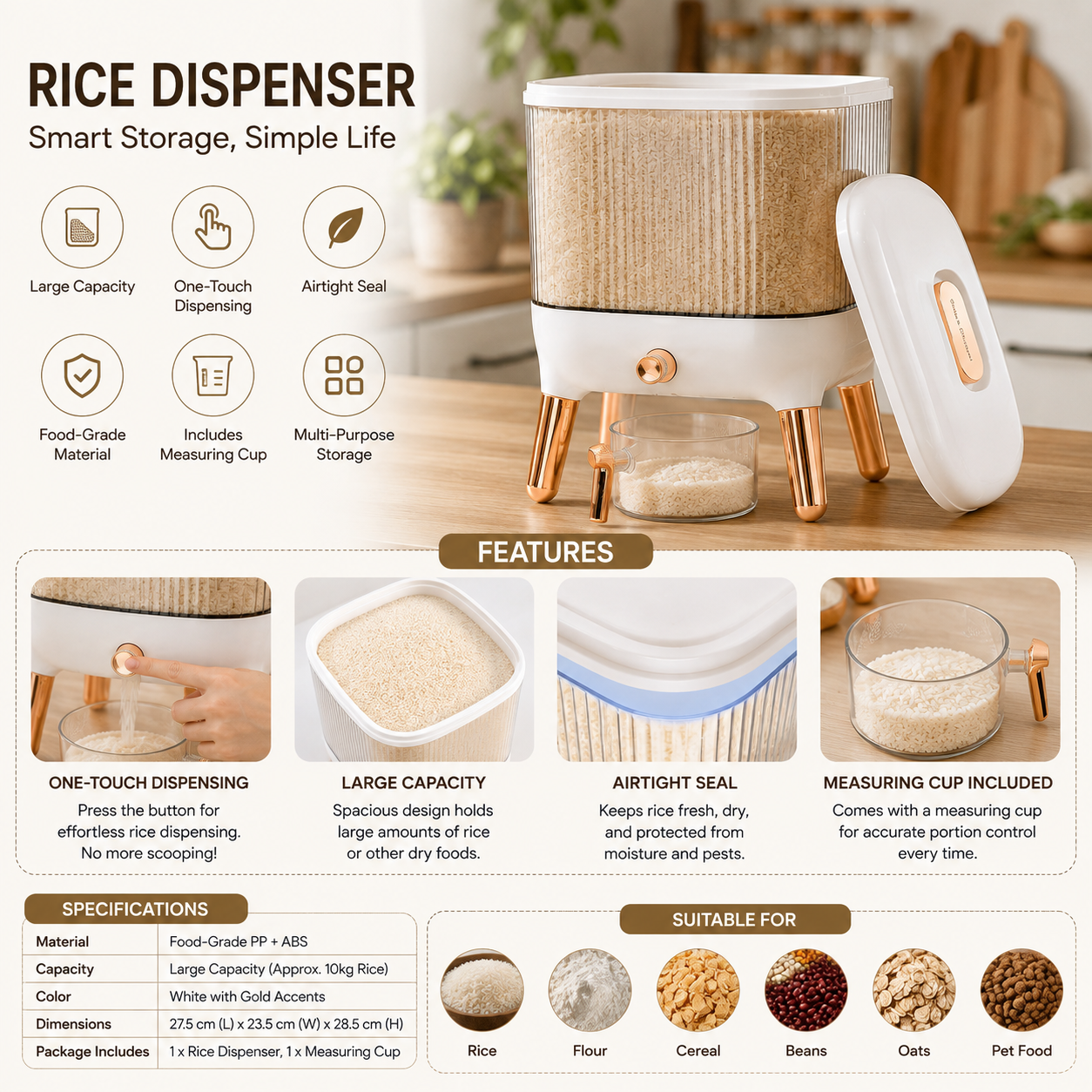 Airtight Grain Storage Container for Rice,