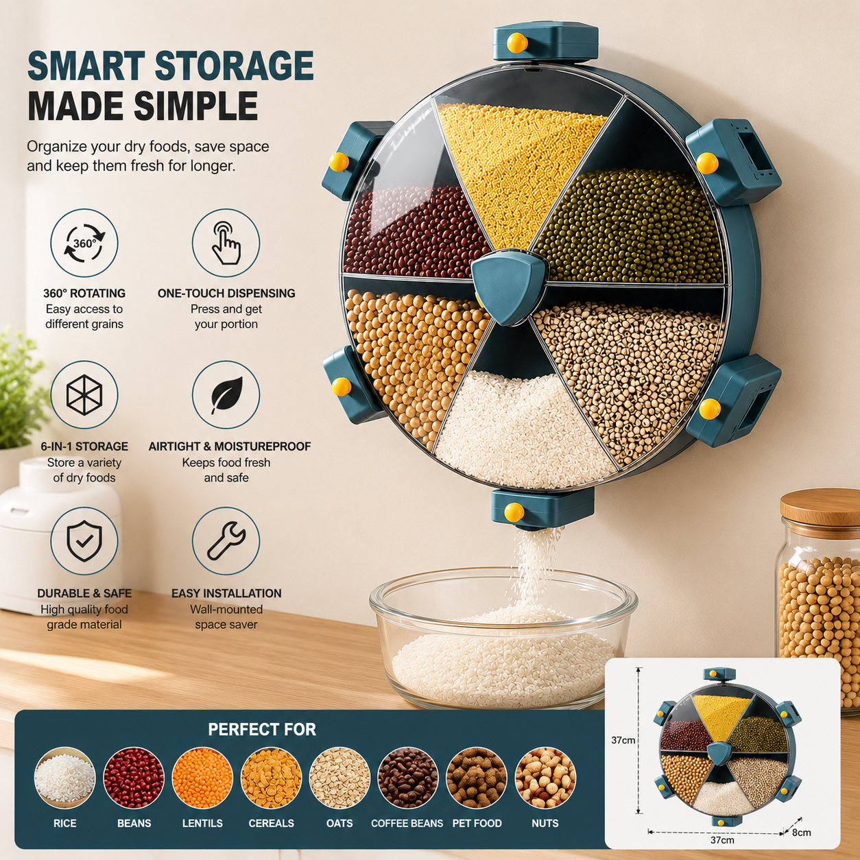 Wall Mounted Rotating Grain Dispenser