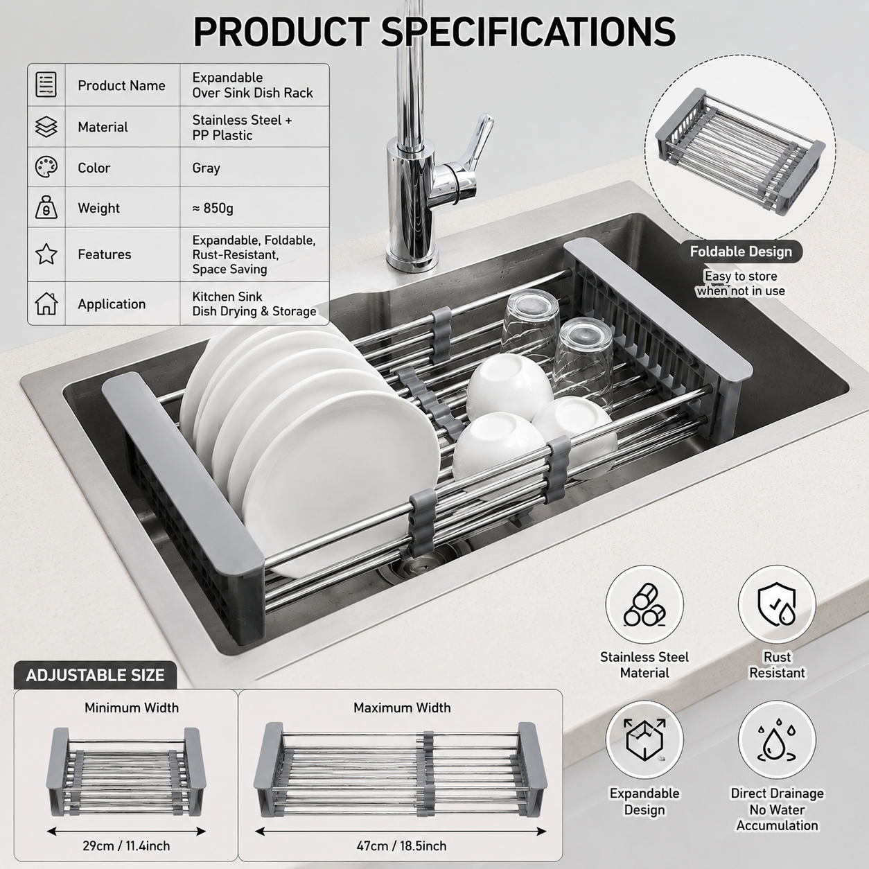 Expandable Over Sink Dish Drying Rack